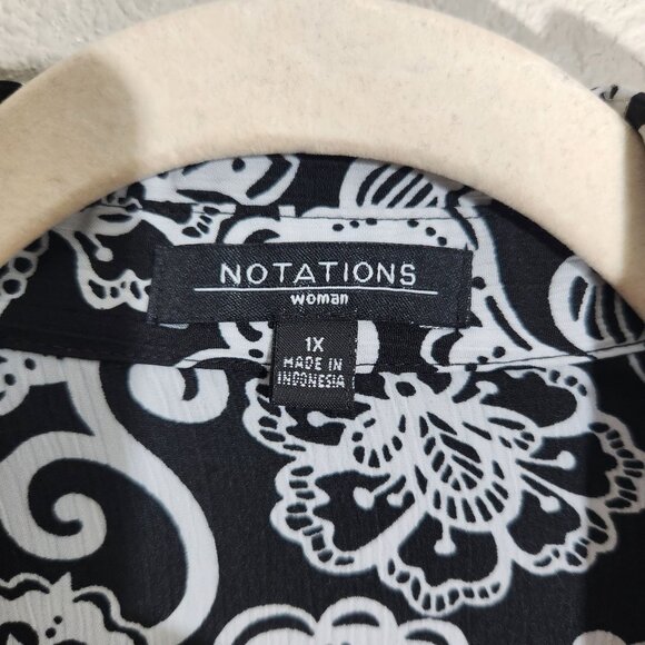Notations Blouse Womans Size 1X Button-Up Floral Print Black White - Picture 4 of 15
